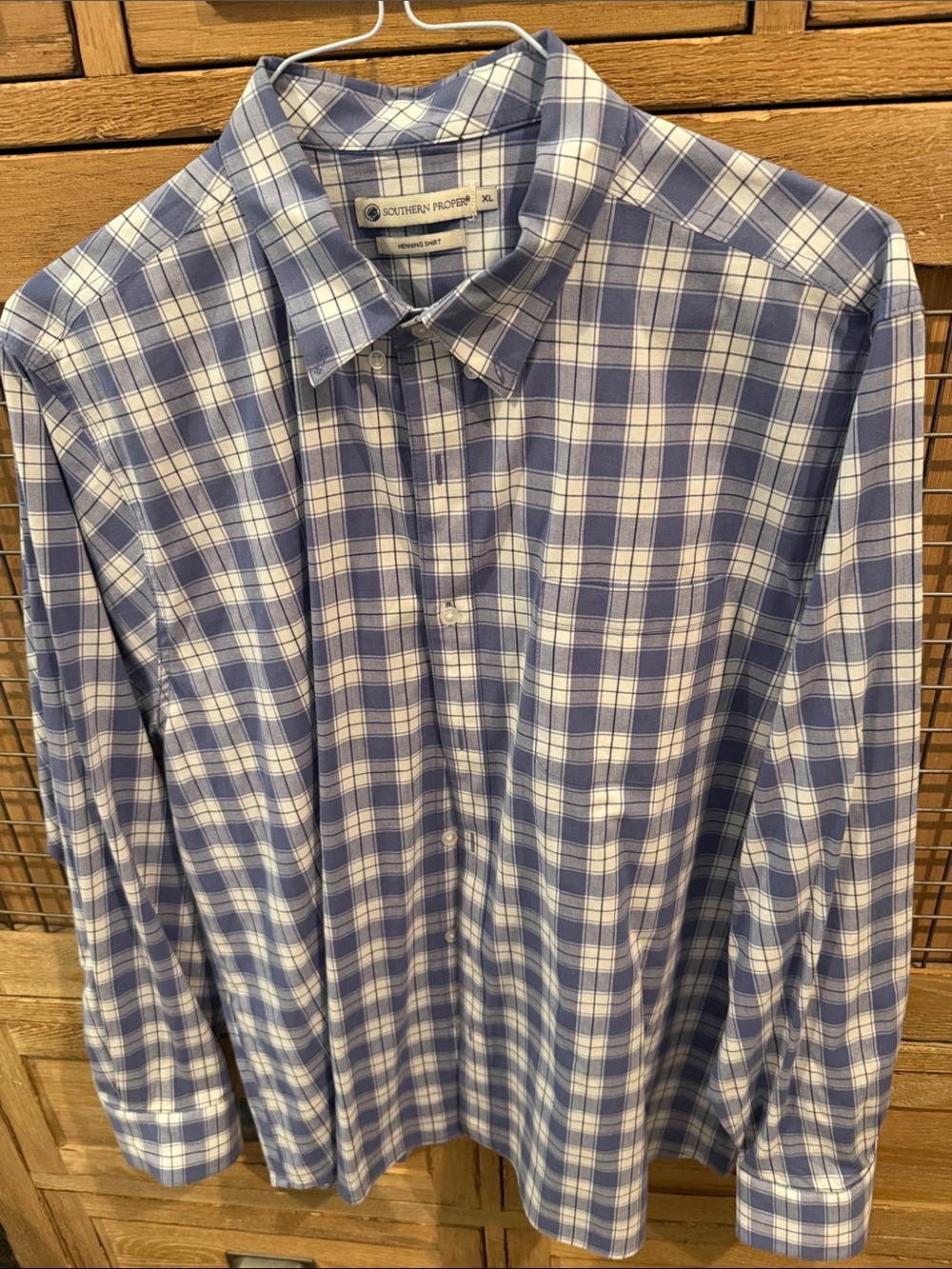Southern Proper Blue and White Plaid Button-Down Dress Shirt sz XL